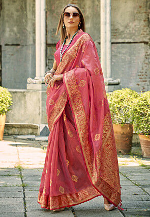 Woven Art Silk Saree in Pink