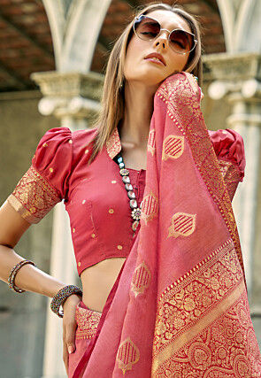 Woven Art Silk Saree in Pink