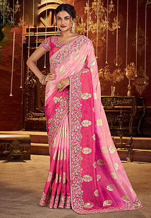 Woven Art Silk Saree in Pink