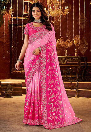 Woven Art Silk Saree in Pink