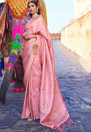 Woven Border Art Silk Saree in Pink : SZDA541
