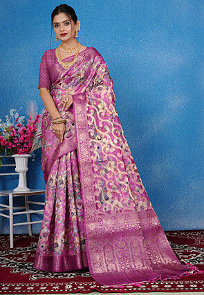 Woven Art Silk Saree in Pink