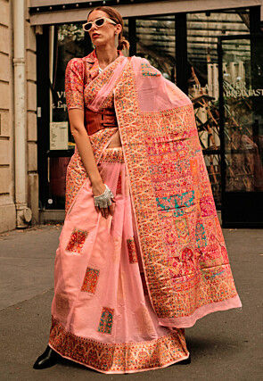 Woven Art Silk Saree in Pink