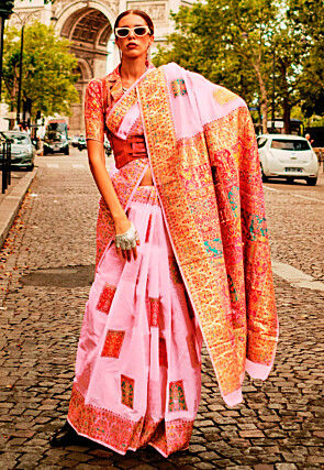 Woven Art Silk Saree in Pink