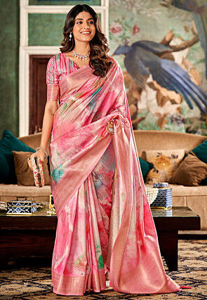 Woven Art Silk Saree in Pink