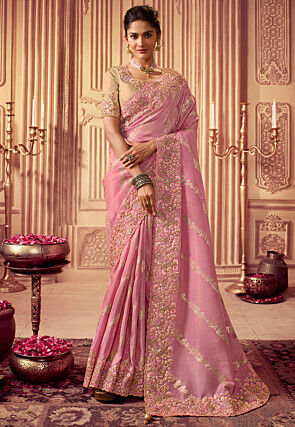 Woven Art Silk Saree in Pink