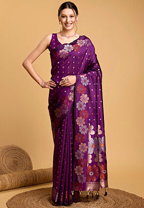 Woven Art Silk Saree in Purple