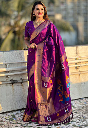 Woven Art Silk Saree in Purple