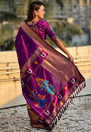 Woven Art Silk Saree in Purple