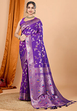 Woven Art Silk Saree in Purple