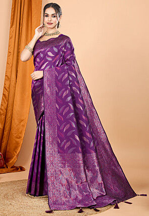 Woven Art Silk Saree in Purple