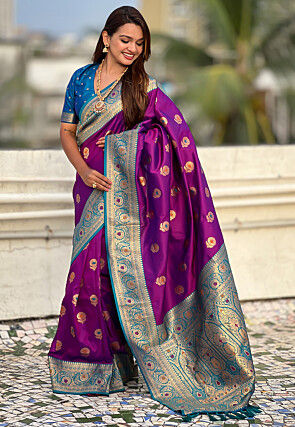 Woven Art Silk Saree in Purple