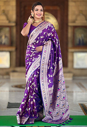 Woven Art Silk Saree in Purple