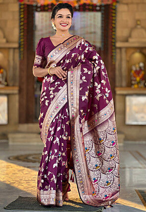 Woven Art Silk Saree in Purple