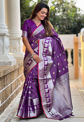 Woven Art Silk Saree in Purple