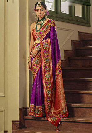Woven Art Silk Saree in Purple