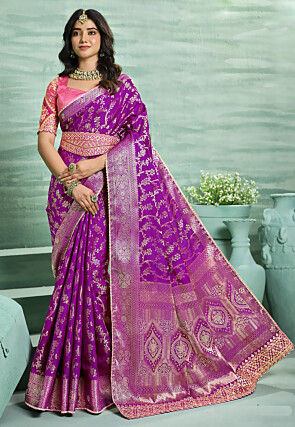 Woven Art Silk Saree in Purple