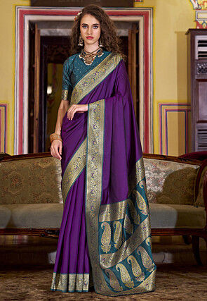 Woven Art Silk Saree in Purple