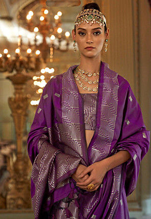 Woven Art Silk Saree in Purple