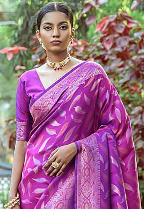 Woven Art Silk Saree in Purple