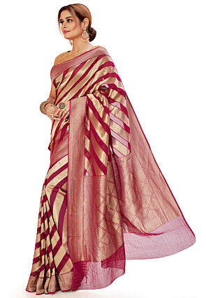 Woven Art Silk Saree in Red and Golden