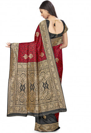 Woven Art Silk Saree in Red and Black