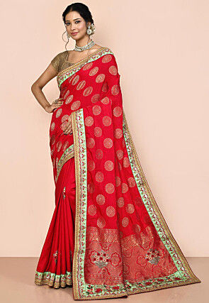 Half N Half Art Silk Saree in Red