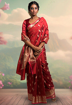 Woven Art Silk Saree in Red
