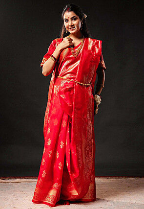 Woven Art Silk Saree in Red