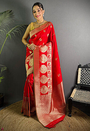 Woven Art Silk Saree in Red