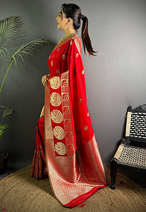 Woven Art Silk Saree in Red