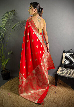Woven Art Silk Saree in Red