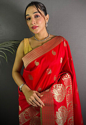 Woven Art Silk Saree in Red