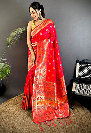 Woven Art Silk Saree in Red