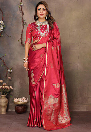 Woven Art Silk Saree in Red