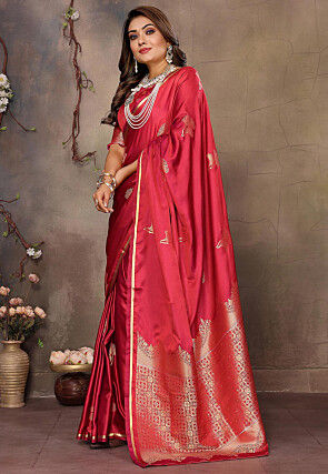 Woven Art Silk Saree in Red
