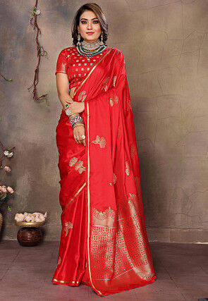 Woven Art Silk Saree in Red
