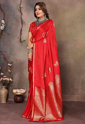 Woven Art Silk Saree in Red
