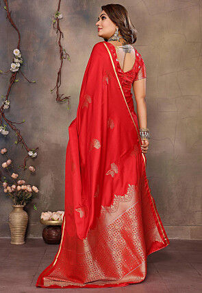 Woven Art Silk Saree in Red