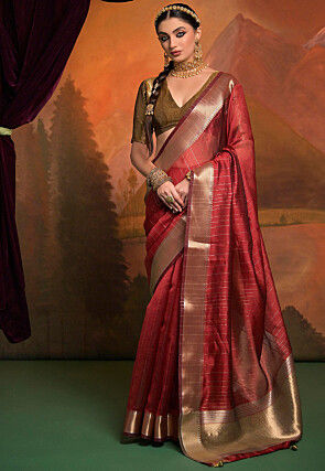 Woven Art Silk Saree in Red