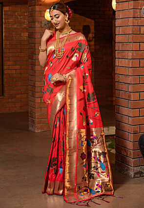 Paithani Silk Saree in Orange
