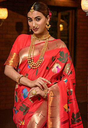 Paithani Silk Saree in Orange