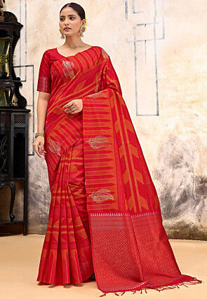 Woven Art Silk Saree in Red
