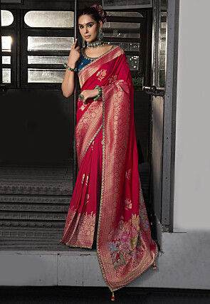 Woven Art Silk Saree in Red