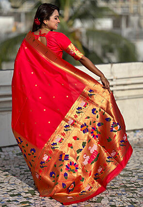 Woven Art Silk Saree in Red