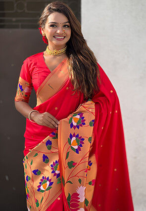 Woven Art Silk Saree in Red