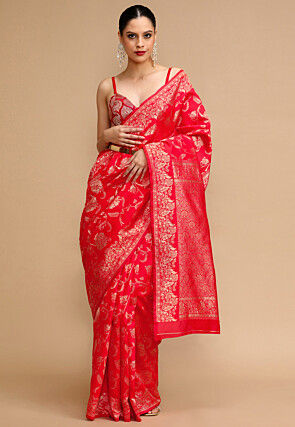 Woven Art Silk Saree in Red