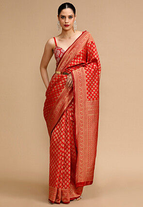 Woven Art Silk Saree in Red