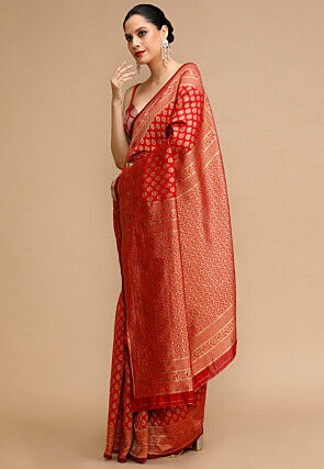Woven Art Silk Saree in Red