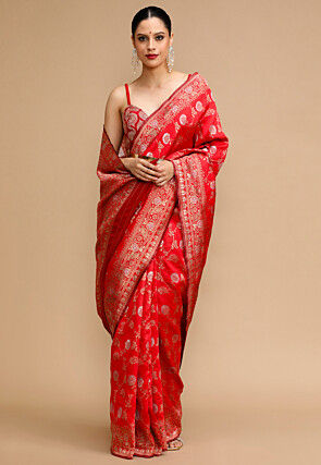 Woven Art Silk Saree in Red
